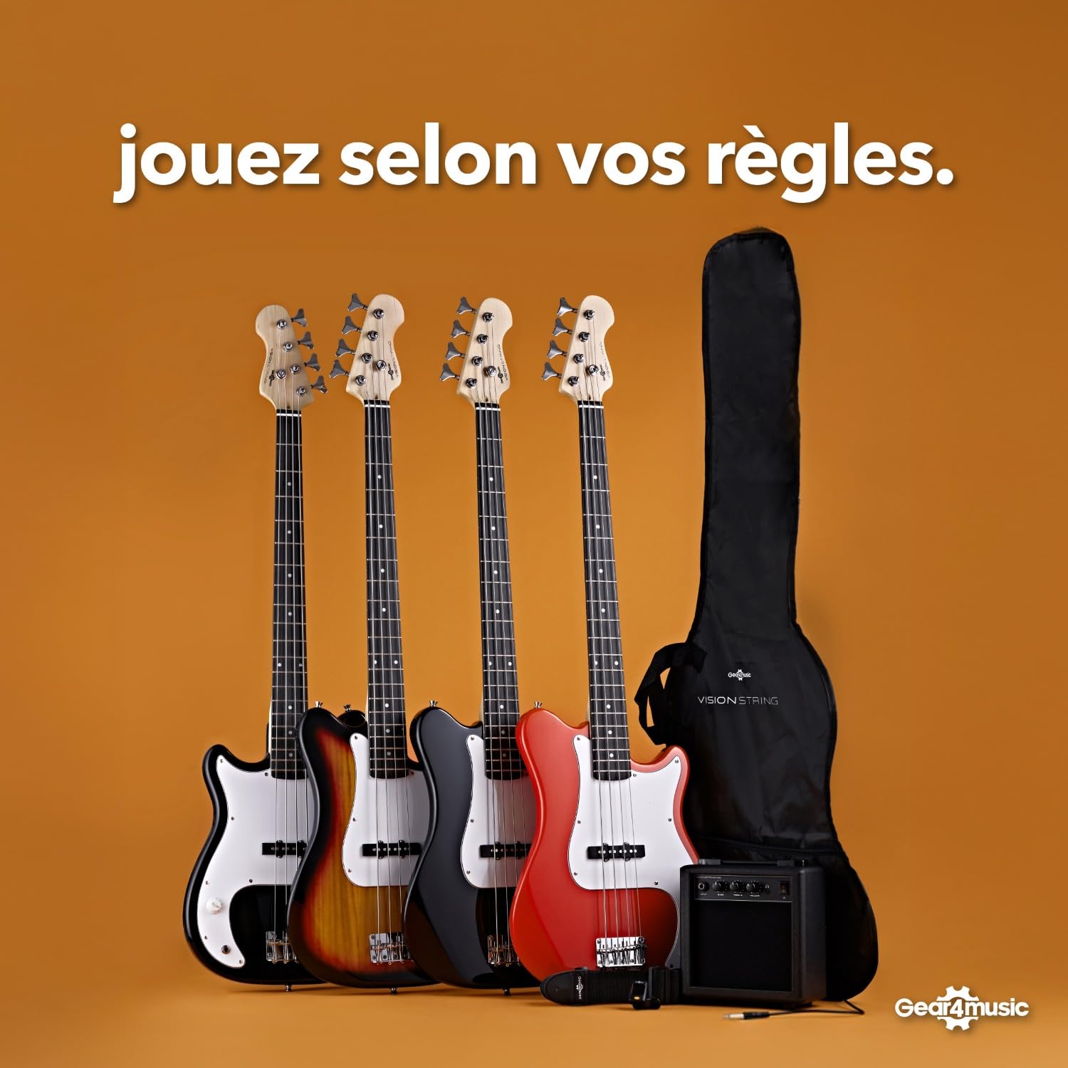 VISIONSTRING Kit Guitare Basse Gaucher avec Ampli 10W et Accessoires