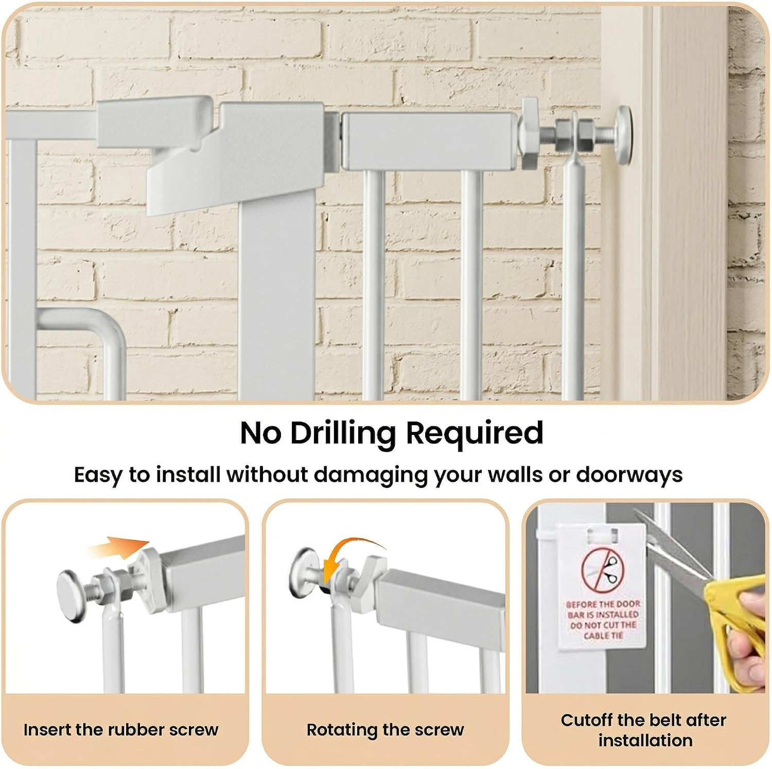 53.15" Extra Tall Pet Gate with Cat Door, Pressure Mounted No Drilling Dog Gate, Auto-Close 1.37" Narrow Spacing, Adjustable 29.53-40.16" for Doorways Stairs Hallways, Cats & Small Dogs