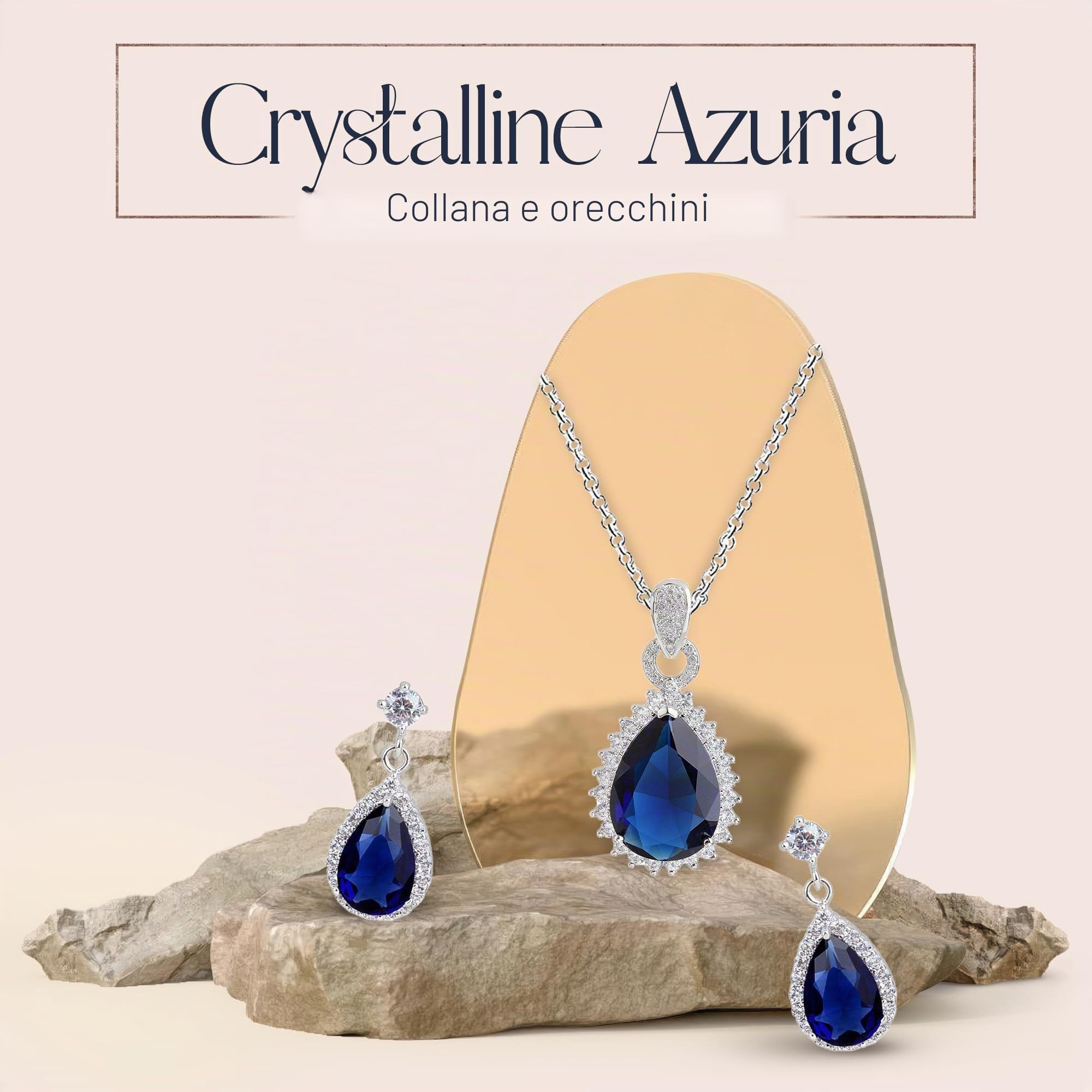 Crystalline Azuria Parures Lacrime per Donne Nozze Sposa Gioielleria Parure Con Collana e Orecchino Zirconia Damigella D'onore Gioielleria