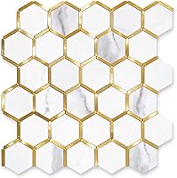 Vista 10 de STICKGOO Azulejo Hexagonal de Despegar y Pegar para Salpicadero, Azulejo Adhesivo para Salpicadero de Cocina y Baño, Aspecto de Mármol Beige PVC