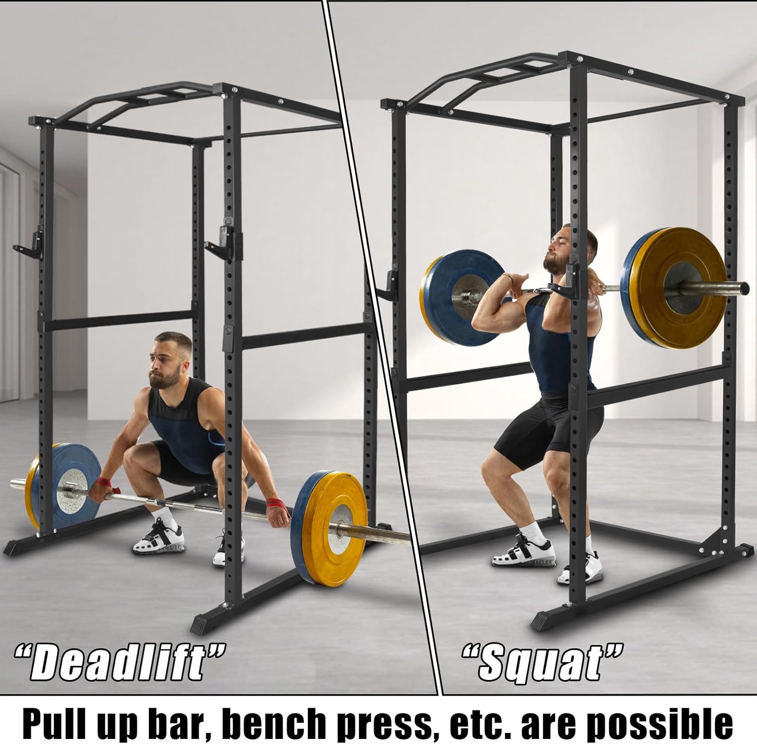 800Lb Power Cage，Multi-Function Squat Rack with Pull-Up Bar & J-Hooks，Half Rack Squat Stand Bench Press Rack Bench Rack for Home Gym Strength Training(Power Rack Only)