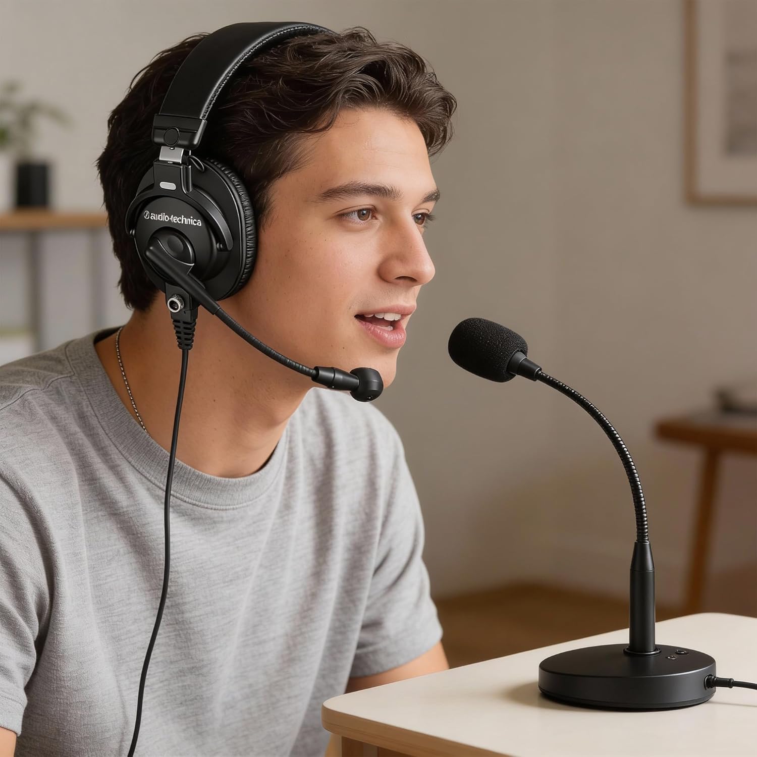 Audio-Technica BPHS1 Broadcast Stereo Headset - Black Bundle with Case, Stand, XLR Cable, and Austin Bazaar Polishing Cloth