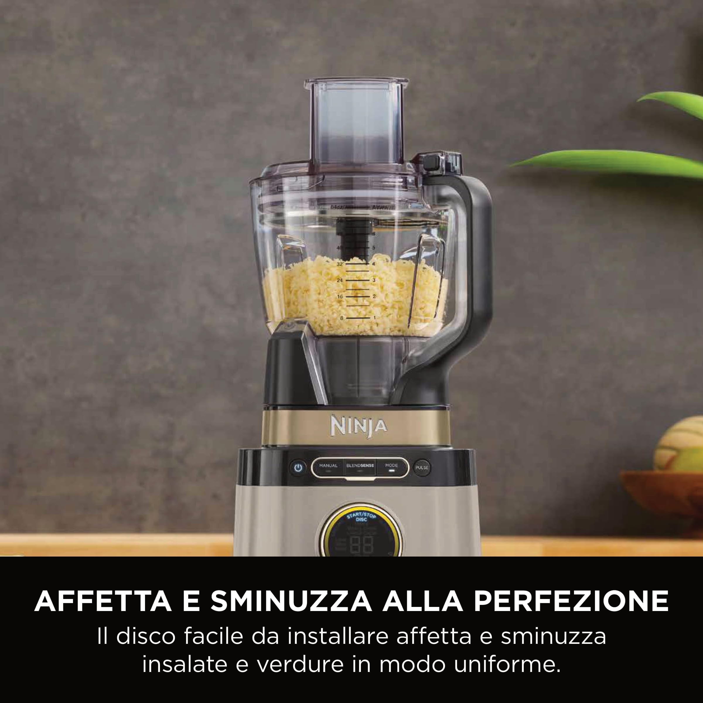 Ninja Frullatore Detect Power Processor Pro 3 in 1 1200W, Robot da Cucina, 3 Bicchieri Monoporzione, Caraffa da 2.1L, Lame per Impastare, Frullare, Tritare e Miscelare, Pietra oro, TB401EUSTGD