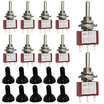 Mini Toggle Switch 3Pin 3Position Bilateral Reset, 6mm Cut MTS-123 10pcs SPDT Waterproof Cap M6 AC125V 6A 250V/3A