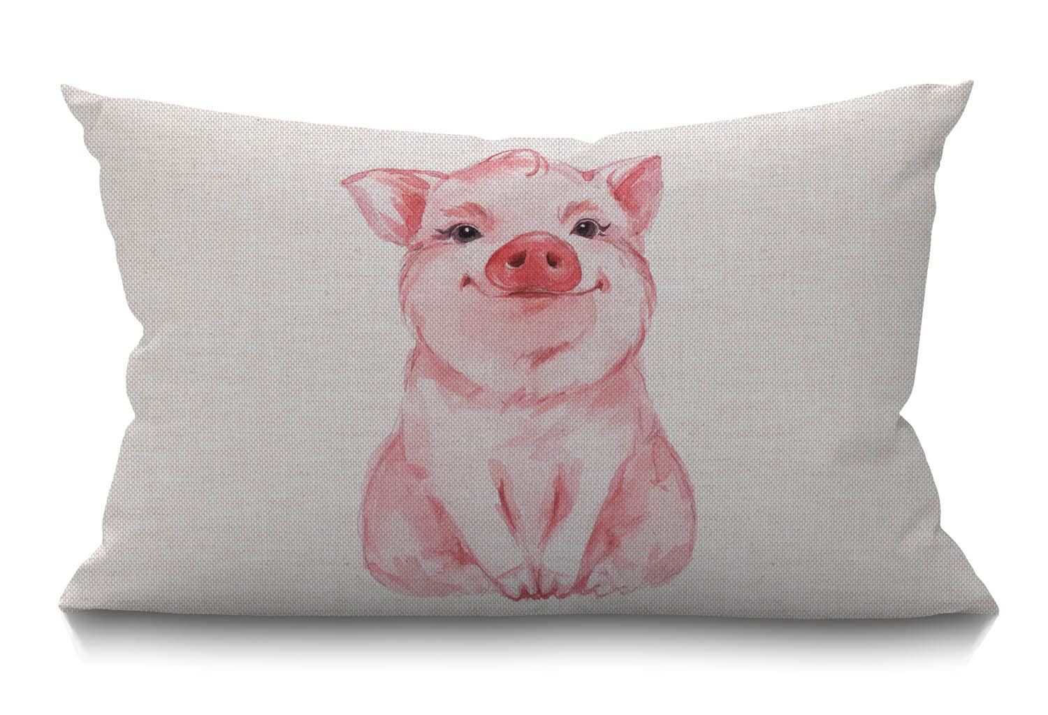 Bgbdeia Multi 290 Pig Cushion Cover Lovely Pink Pig Watercolor Cotton Linen Home Living Room Decorative Throw Pillow Cases Pillow Cover 12X20 Inch Rectangle Waist Pillowcase 30 X 50 Cm