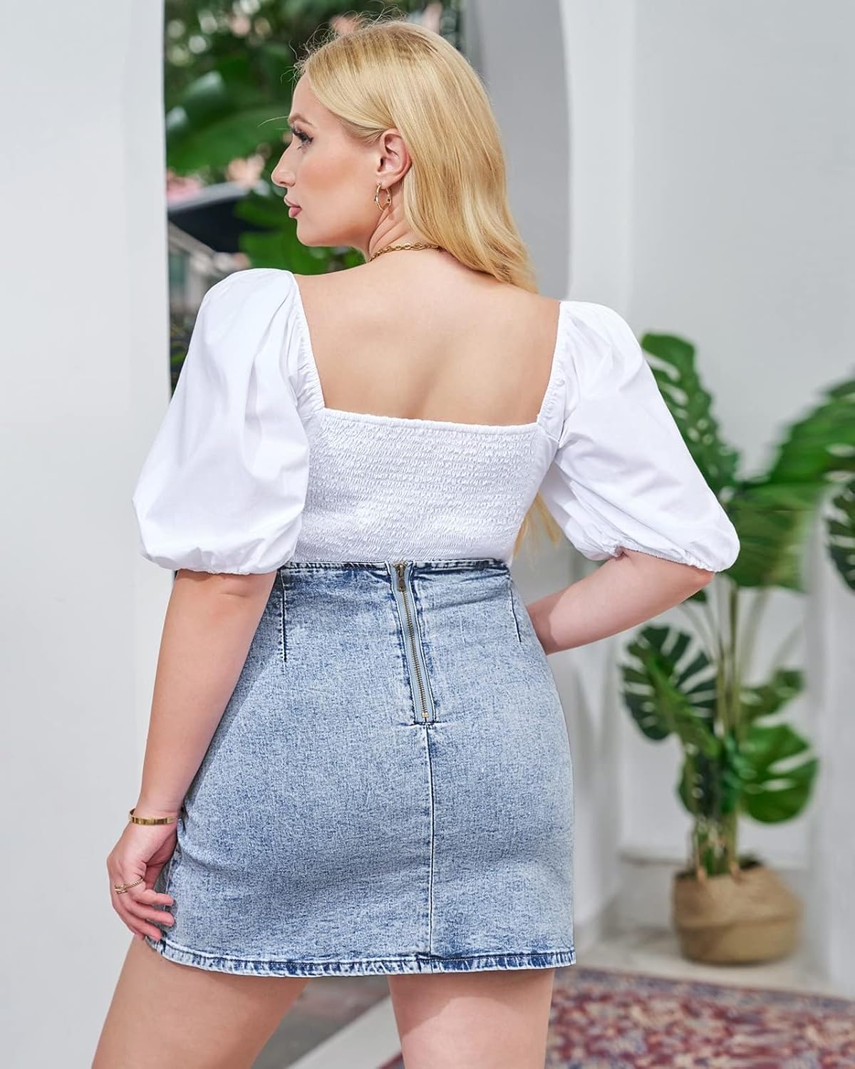 Vetinee Women's Tulip Hem Shirred Washed Casual Bodycon Short Jean Denim Skirt - Image 8