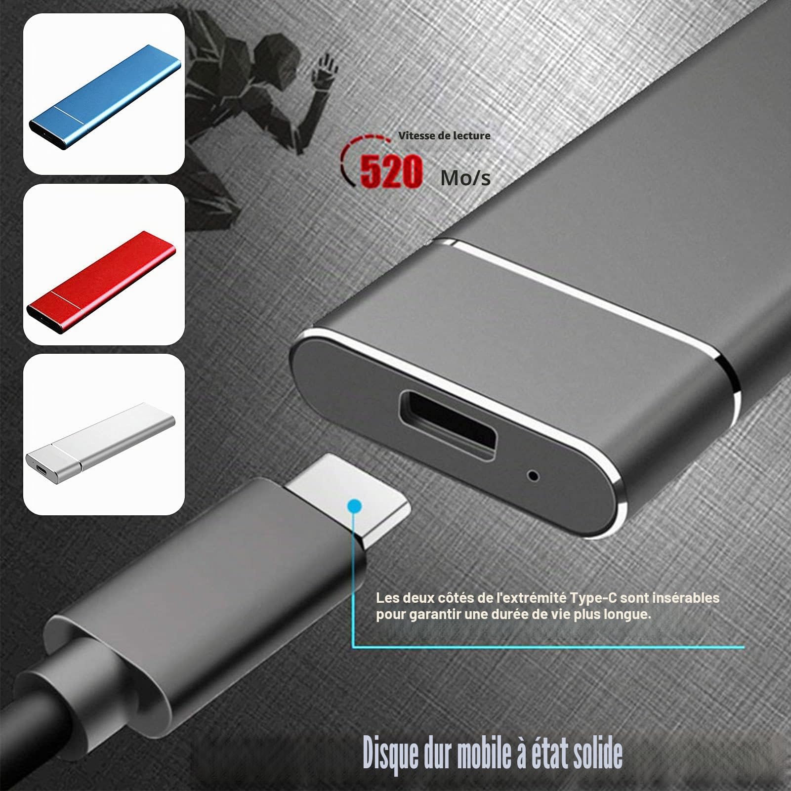 Disque dur SSD externe ultra rapide 500 Go/1 To/2 To/4 To, disque dur SSD externe portable pour ordinateur portable et de bureau