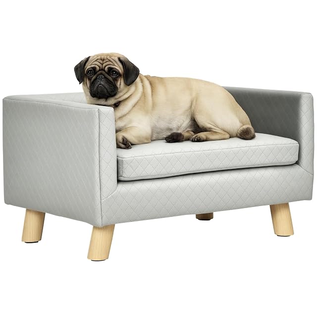 PawHut Sofá para Perros Pequeños Cama Elevada 64x45x36 cm Gris Oscuro