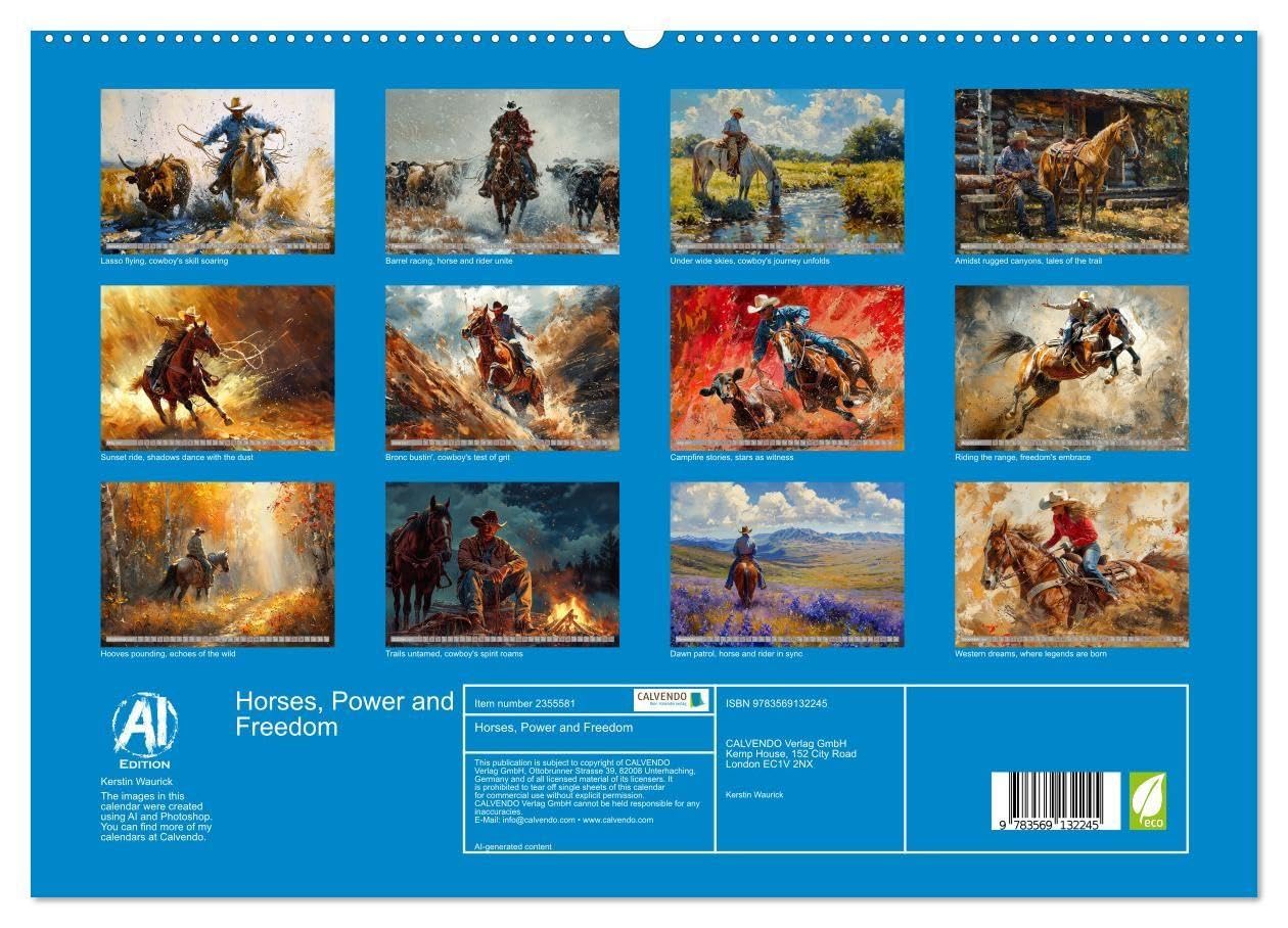 Horses, Power and Freedom (High Quality Premium Wall Calendar 2027 DIN A2 landscape),CALVENDO 12 Month Wall Calendar: Experience the rugged beauty and timeless spirit of the American West