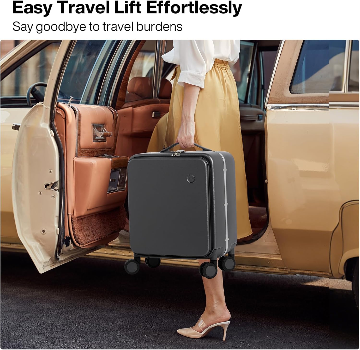 mixi 17x14x9 Carry On Luggage Underseat PC Hard Shell Suitcase Top Opening Aluminum Frame Travel Suitcases with Wheels, Rock Gray