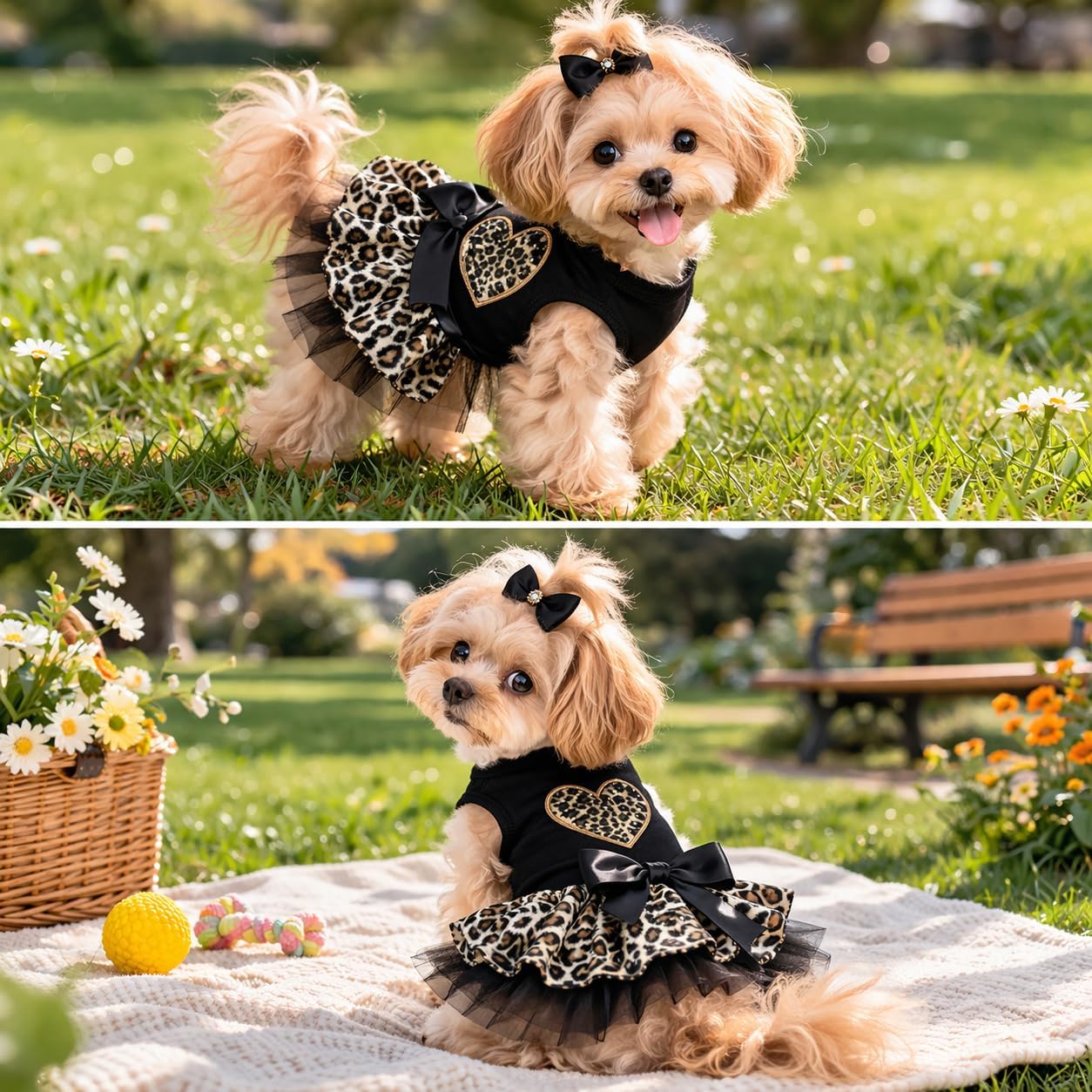 Petitebella Leopard Heart Puppy Dog Dress (Black/Leopard, X-Small)