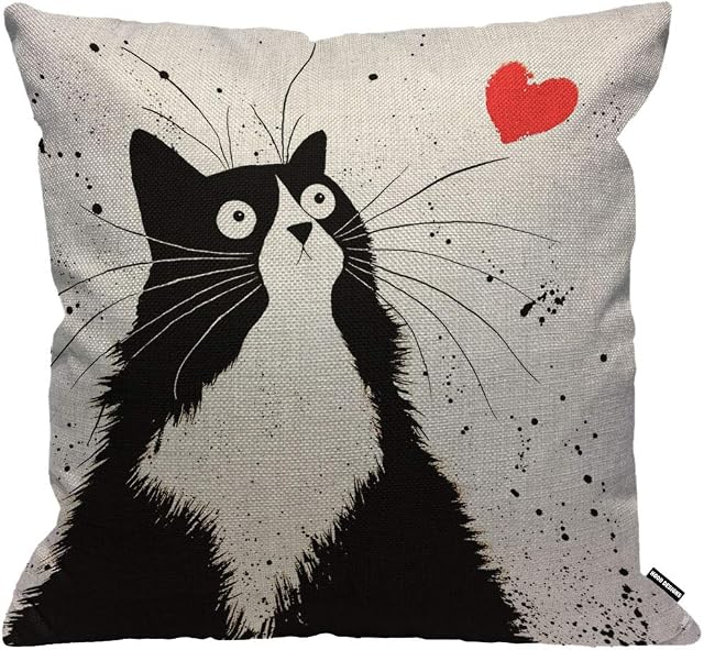 HGOD DESIGNS Cushion Cover Cat Black Cat With Love Heart Throw Pillow Cover Home Decorative for Men/Women/Boys/Girls living room Bedroom Sofa Chair 18X18 Inch Pillowcase