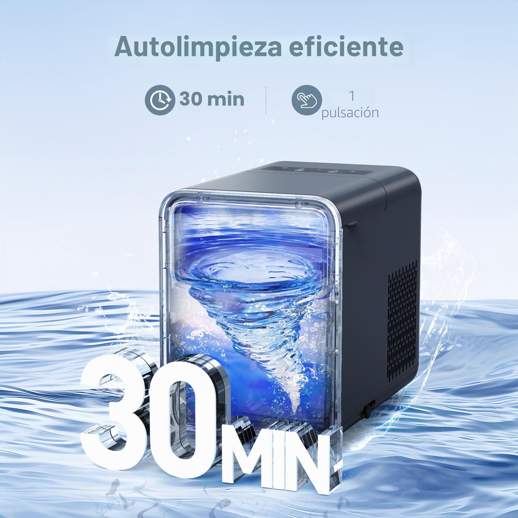 OMISOON Maquina de Hielo para Casa, Maquina de Hacer Hielo, 9 cubitos listos en 6-8 minutos, 12kg/24h, 2 Tamaños de Cubitos, Función Autolimpieza, Negro