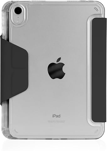 STM OPP Case for iPad mini A17 Pro/6th Gen Ultra-Slim Folio Cover with Origami Stand, Crystal Clear Back, Drop Protection, Integrated Apple Pencil Holder, Easy Port Access Black