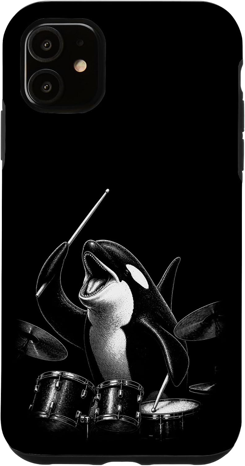 Orca Whale Playing Drums Funny Drummer Case for iPhone 11