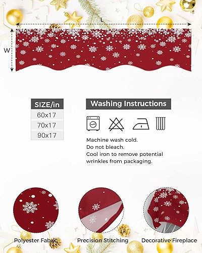 Miniatura 6 de Bufanda de Navidad para chimenea, copo de nieve, mantel de mantel, bufandas rojas de invierno para cubierta de mantel para sala de estar,