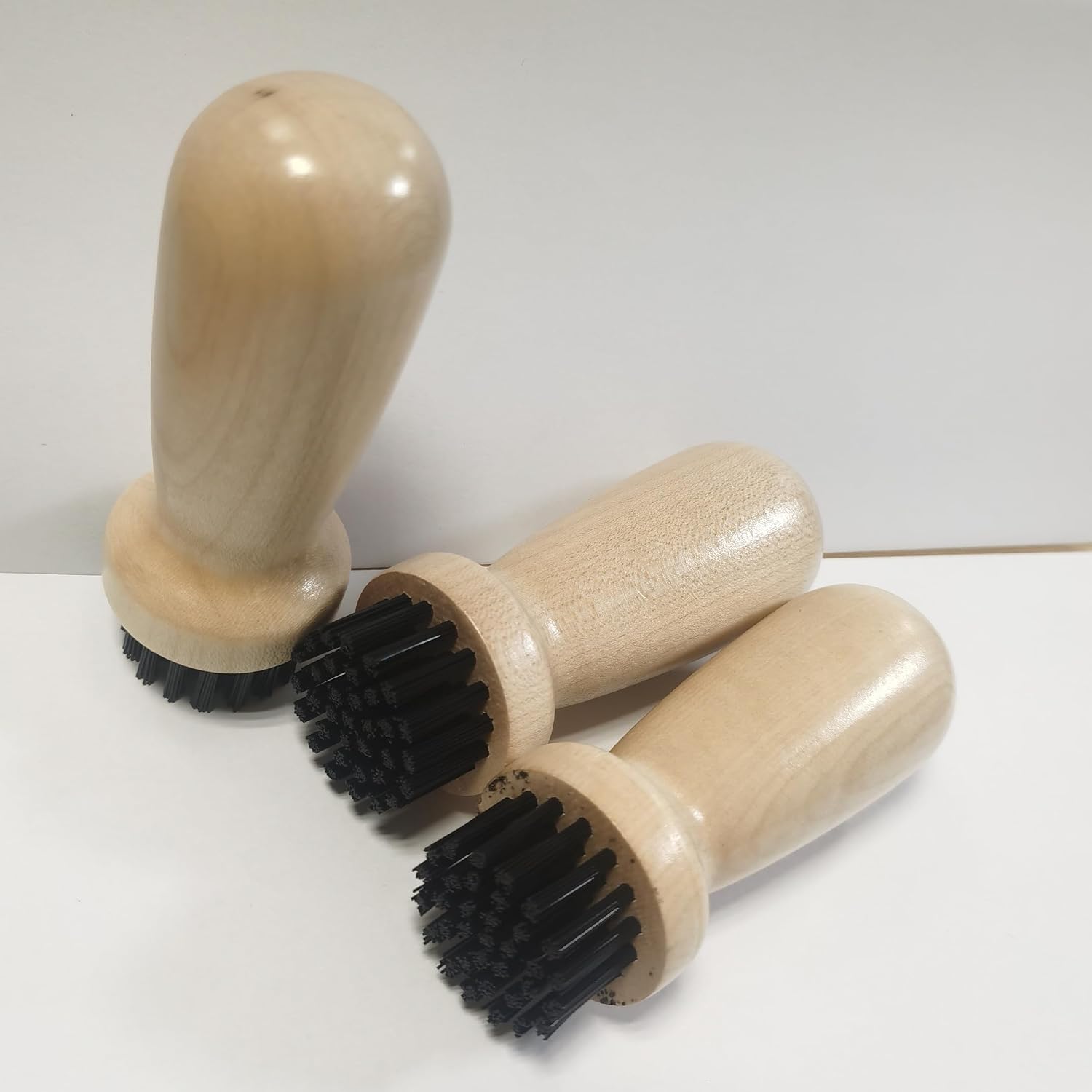 Wooden Cleaning Brush with Black Bristles, Ergonomic Handle, 3-Pack