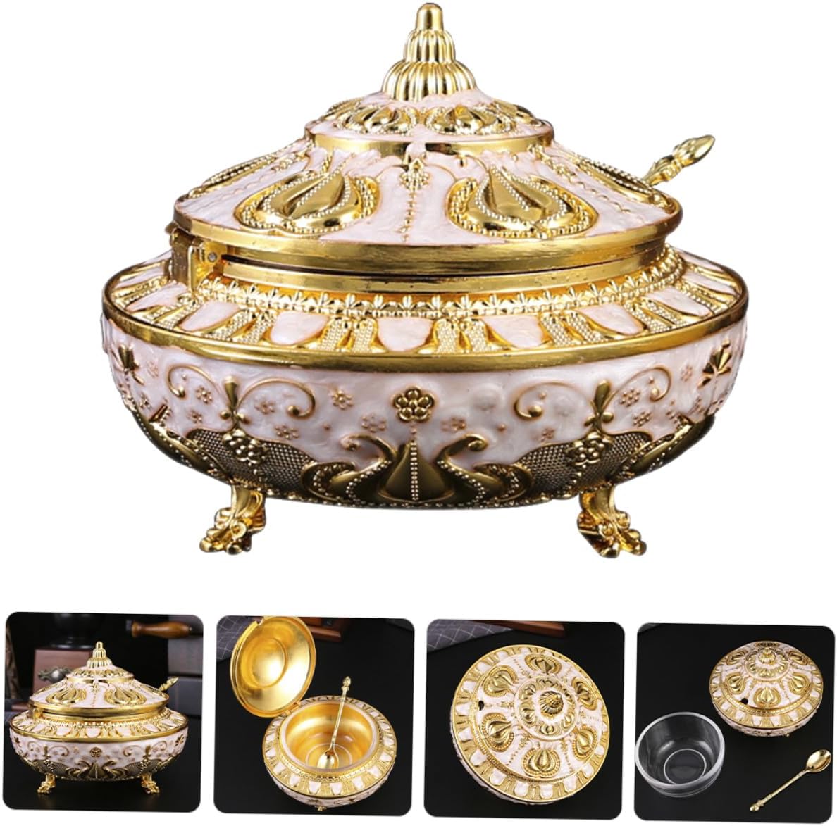 Golden Metal Tulip Clamshell Sugar Holder Multi Compartment