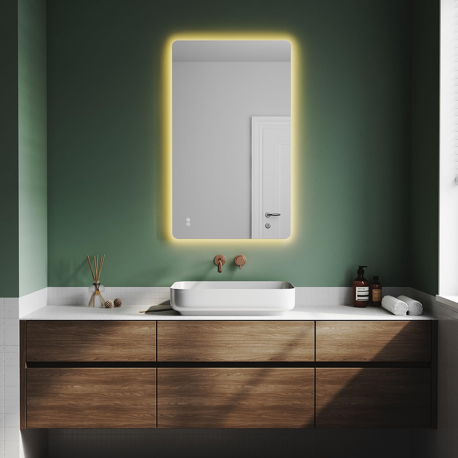 Espejo de baño 100 x 60 cm, con iluminación y táctil, sin vaho, espejo de baño LED con iluminación, espejo de pared blanco frío, IP44