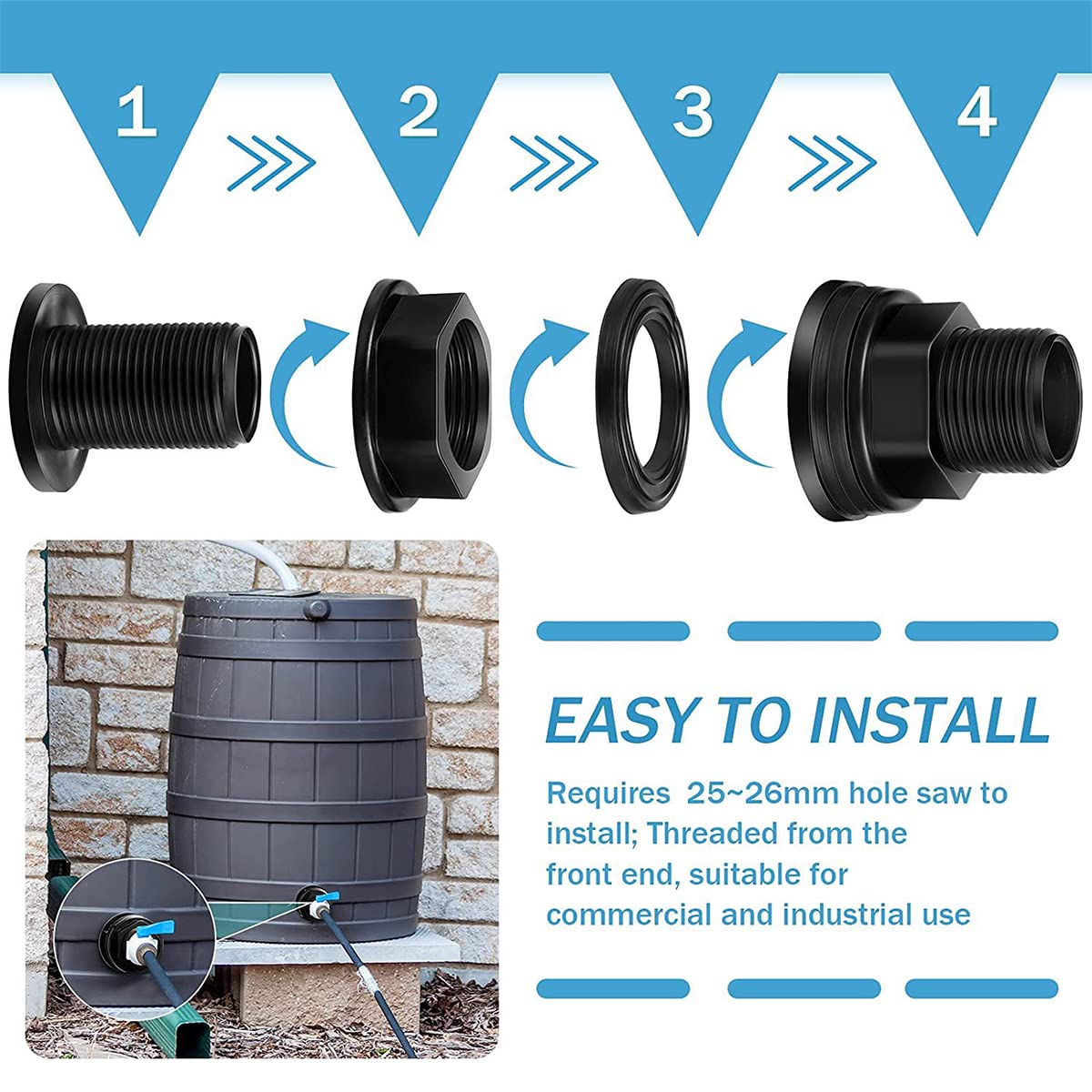 6PCS Raccordo per paratia in PVC Connettore per serbatoio dell'acqua a doppia filettatura per paratia 3/4 di pollice maschio 1/2 pollice femmina per botti di pioggia Acquari Serbatoi d'acqua Vasche