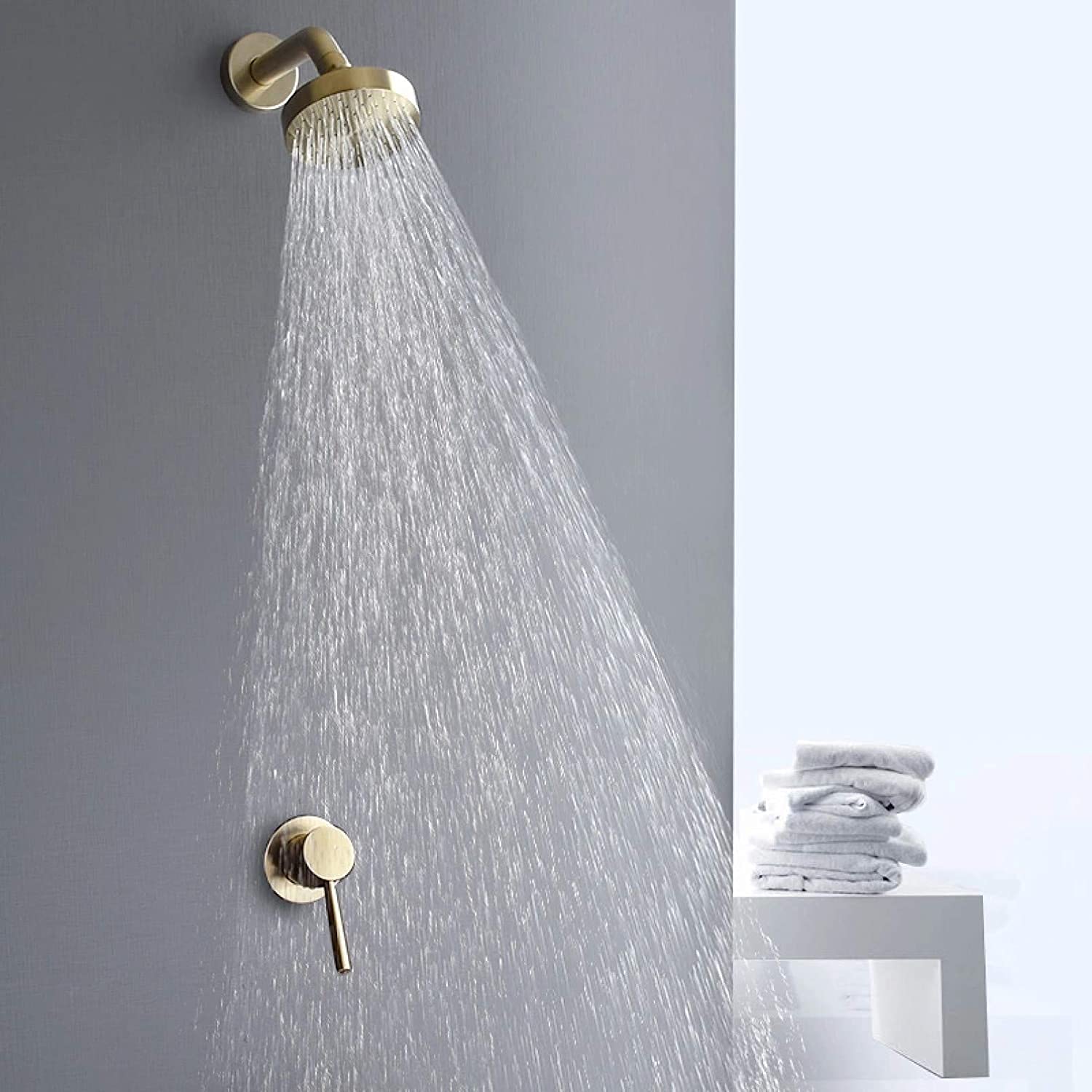 CHEWYNP Rubinetto per Doccia Rubinetto per Doccia in Oro Spazzolato Rubinetto per Doccia a Cascata Reom Rubinetto per Doccia a Parete Set Miscelatore per Doccia a Pioggia in Ottone a paret