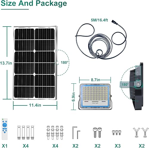 Miniatura 5 de Gebosun Paquete de 2 focos solares LED de 100 W, control remoto, del atardecer al amanecer, 13,000 lúmenes, 6000 K, IP67 impermeable, montado en la