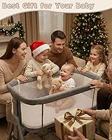 Vista 7 de Moisés de noche para bebé, resistente 3 en 1 con colchón y ruedas, altura ajustable, malla transpirable, cesta de almacenamiento, fácil de montar