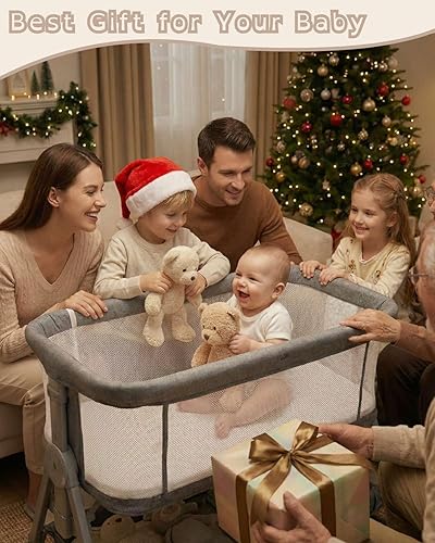 Miniatura 7 de Moisés de noche para bebé, resistente 3 en 1 con colchón y ruedas, altura ajustable, malla transpirable, cesta de almacenamiento, fácil de montar