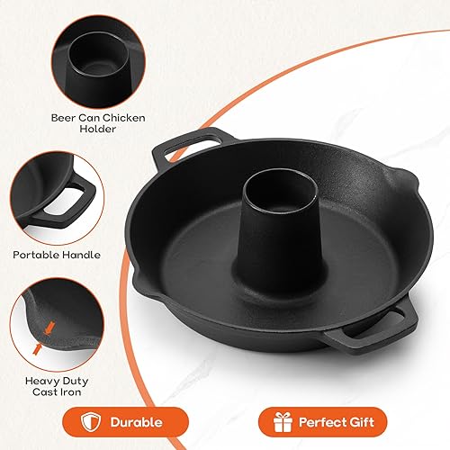 Miniatura 3 de Onlyfire - Asador universal de hierro fundido para pollo, asador de aves de corral pre-sazonado, soporte para cerveza y pavo con bandeja para asar