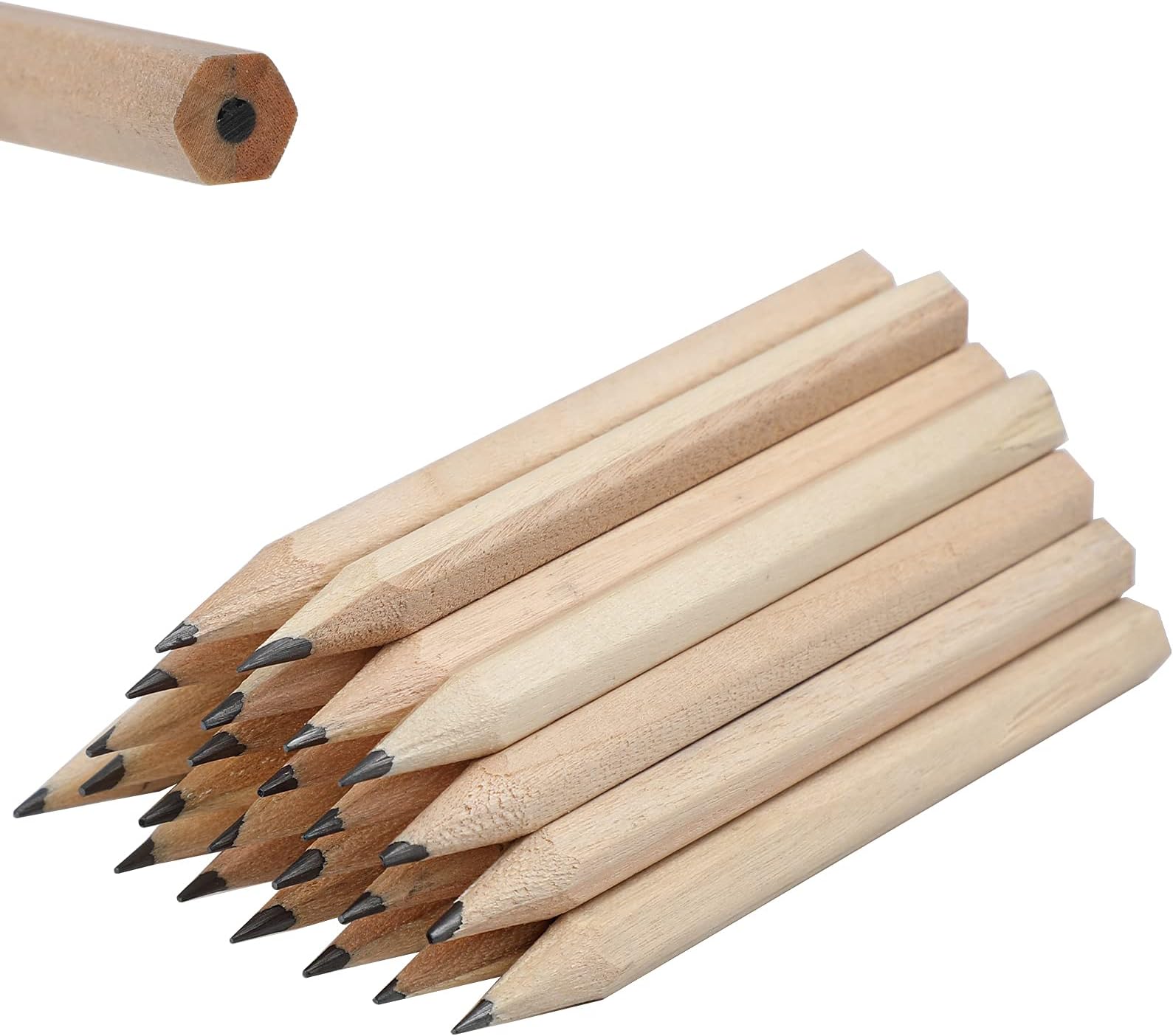 LUTER 24pcs Short Hexagon Wood Pencils, HB, 2mm and Above, Right Handed, Unisex, Ivory, Gray Lead, Lightweight, Hexagonal Grip, Writing, Drawing, Colouring, Kindergarten, School, Home, Office