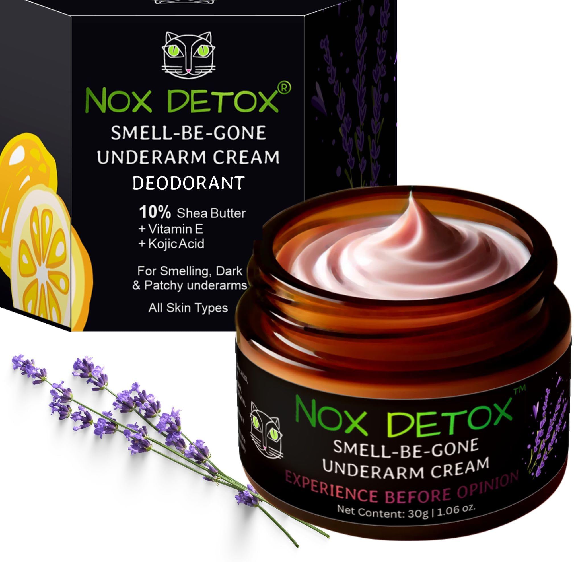 NOX DETOX Underarm Deodorant Cream for Men & Women | 24+ hrs Odour Control | Vitamin E & 1% Kojic Acid | Reduces Dark Underarms | Aluminium, Alum & Alcohol Free | Natural, Vegan, Unscented, Safe