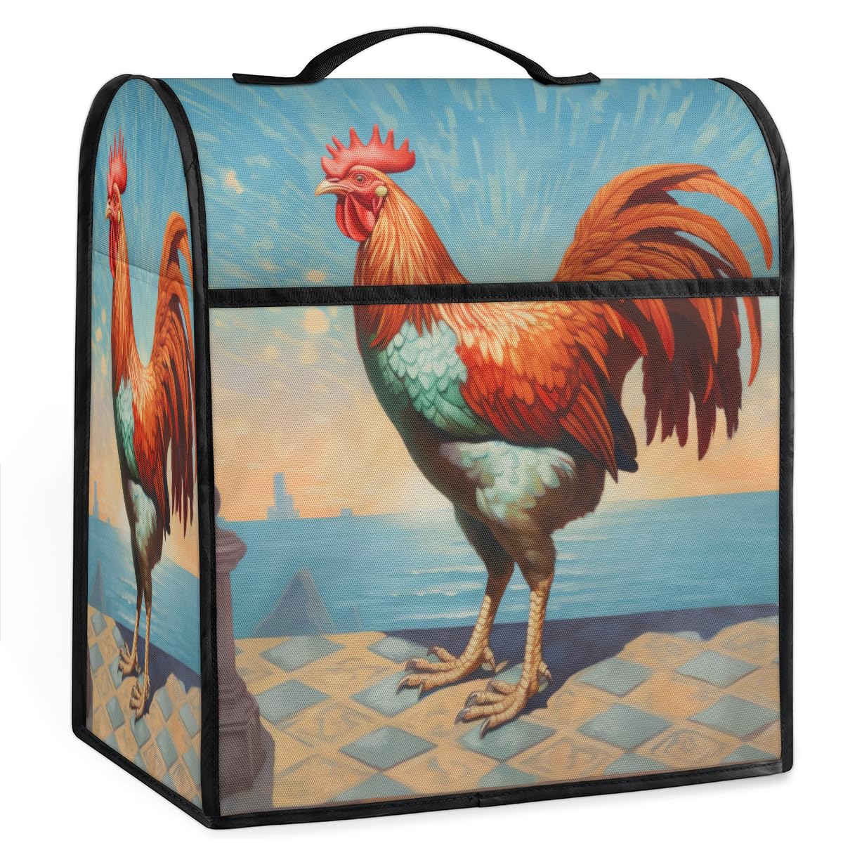 Coffee Maker Cover Rooster Pattern Kitchen Appliance Covers Small Appliance Covers Blender Cover Juicer Cover Dust Covers for Kitchen Appliances with Top Handle and Pockets,Washable,C514