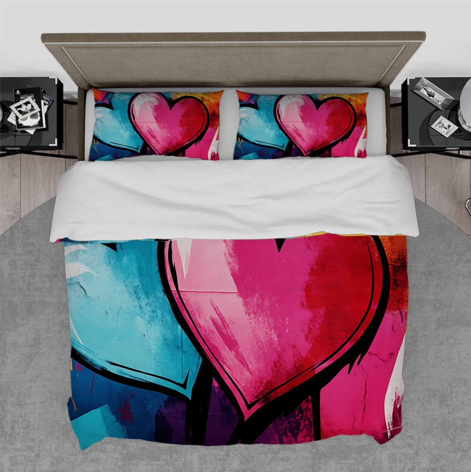 Housse de couette coeur amour 220x240cm idée cadeau idéal couple Saint-Valentin