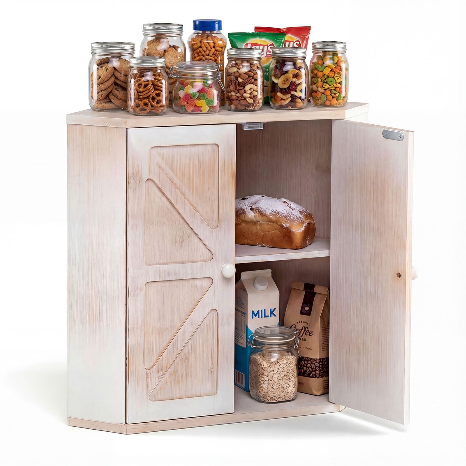 COSTWAY Paneras para Guardar el Pan, Panera de Bambú de 2 Niveles con Estante Ajustable, Caja de Pan Esquinera para Encimera de Cocina, Panera Madera de Gran Capacidad, Contenedor Estilo Rústico