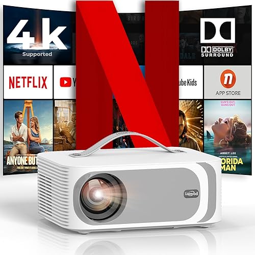 [Netflix-Licensed&Dolby] Projector-4K with WiFi 6 and Bluetooth,800 ANSI Native 1080P, Lisowod Electric Focus Keystone Portable Smart Proyector with Netflix/YouTube/Prime Video