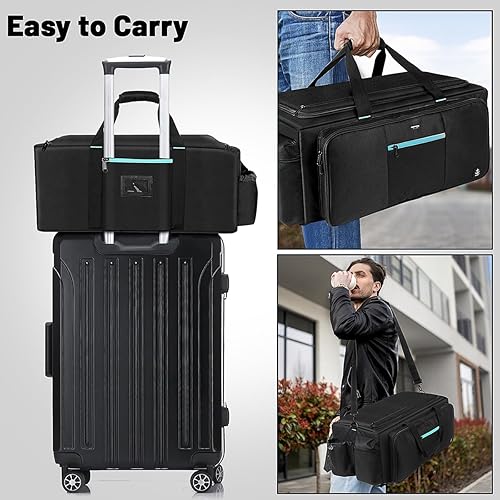 Miniatura 7 de Bolsa grande para DJ incorporada, resistente tablero de soporte, bolsa de cable de DJ con 9 divisores desmontables y correa acolchada para el