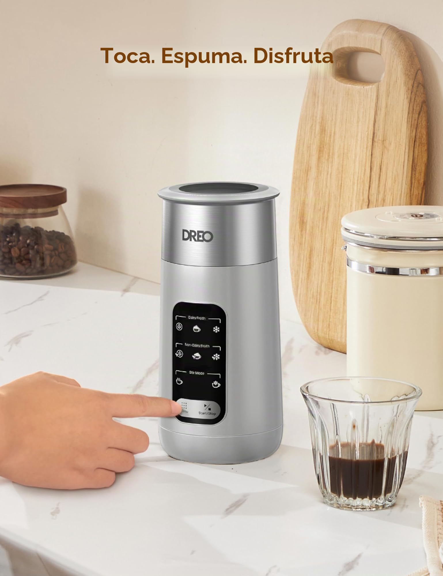 Dreo Espumador de leche, espumador eléctrico 8 en 1 para café con leche, máquina de espuma caliente y fría de 9 onzas/270 ml, calentador automático de leche para leche láctea y no láctea con LED