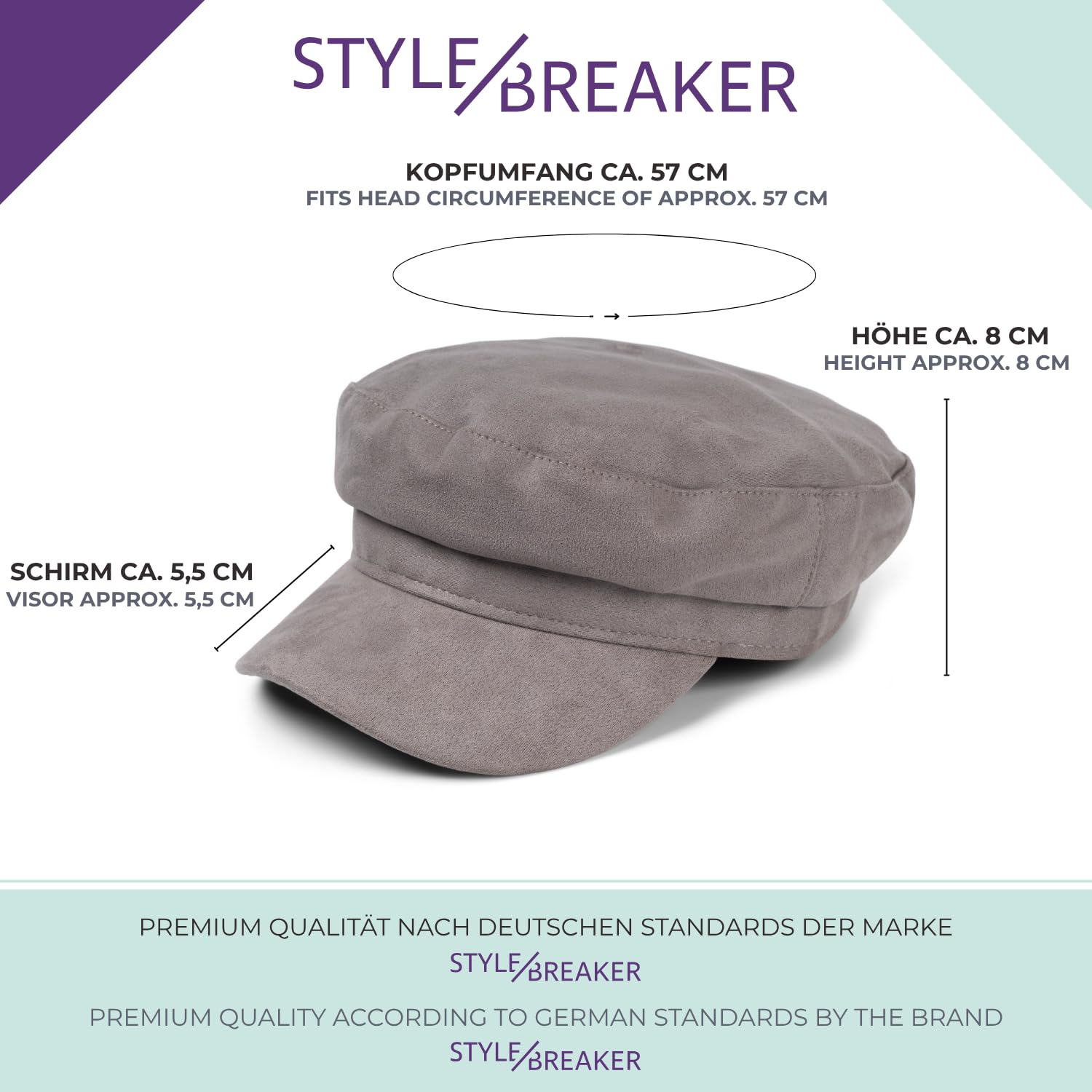 styleBREAKER Damska czapka balonowa o wyglądzie miękkiej skóry welurowej, czapka z daszkiem, czapka Bakerboy, Newsboy Cap 04023091