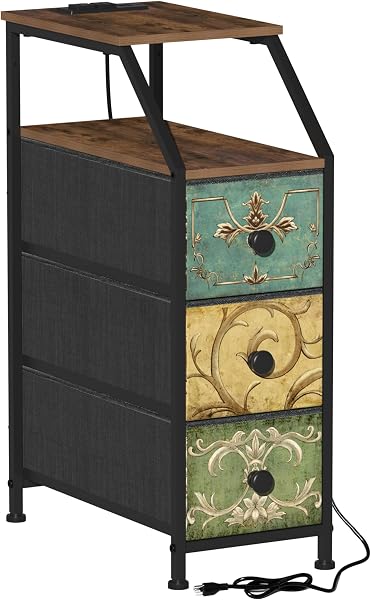 Tohomeor Narrow Dresser Tall Skinny Storage Tower Vertical Slim Chest of Drawers with Charging Station Small Nightstand