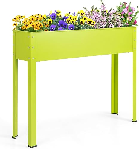 Miniatura 10 de S AFSTAR Cama de jardín elevada, maceta elevada galvanizada con patas y agujeros de drenaje, cama de jardín independiente para interiores y