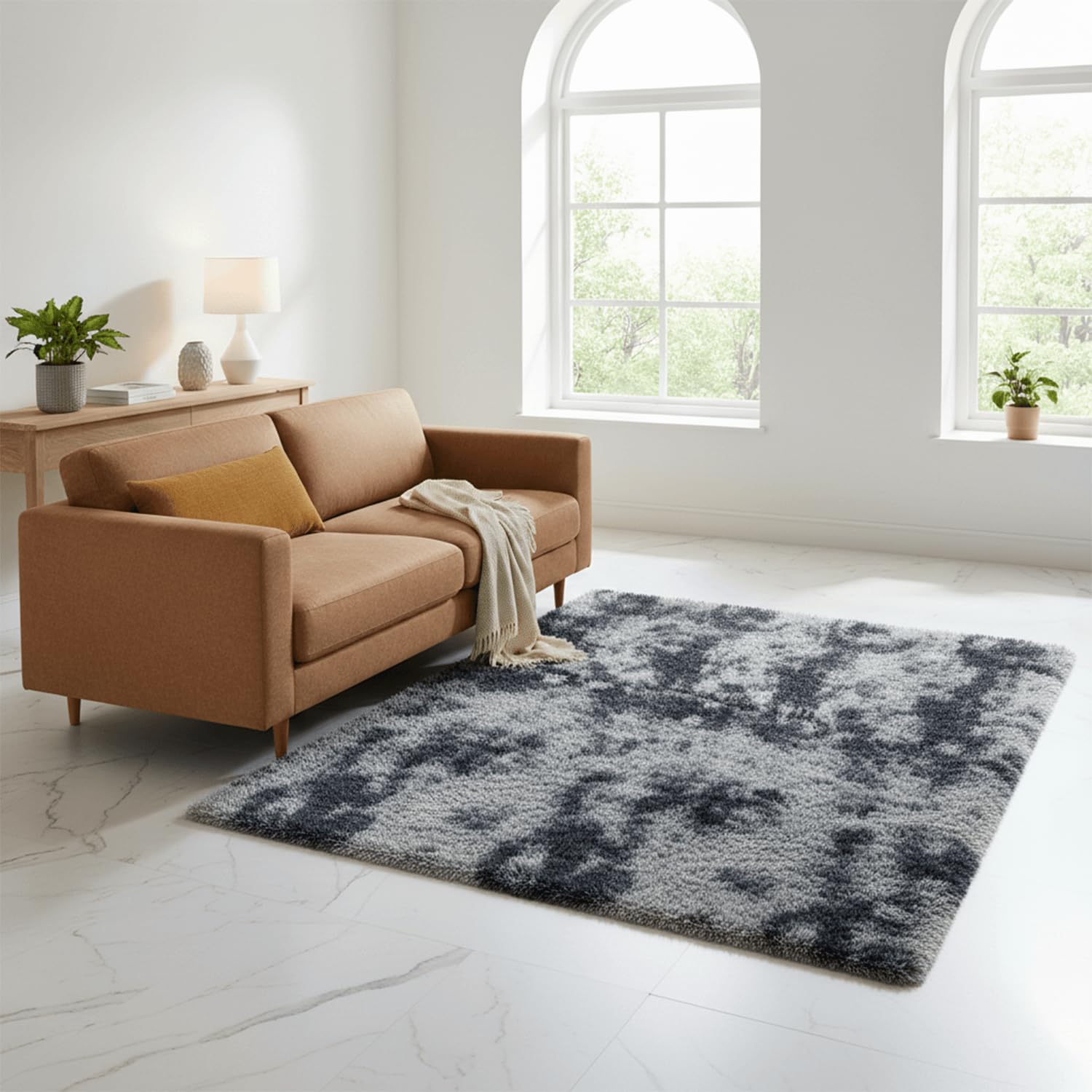 Rugs Inn Dual Tone Shaggy Doormat - Non-Slip Doormat, Suitable for Indoor/Outdoor Use, Heavy Duty Dirt Trapper and Water Absorbent (Dual Grey, 50x80)
