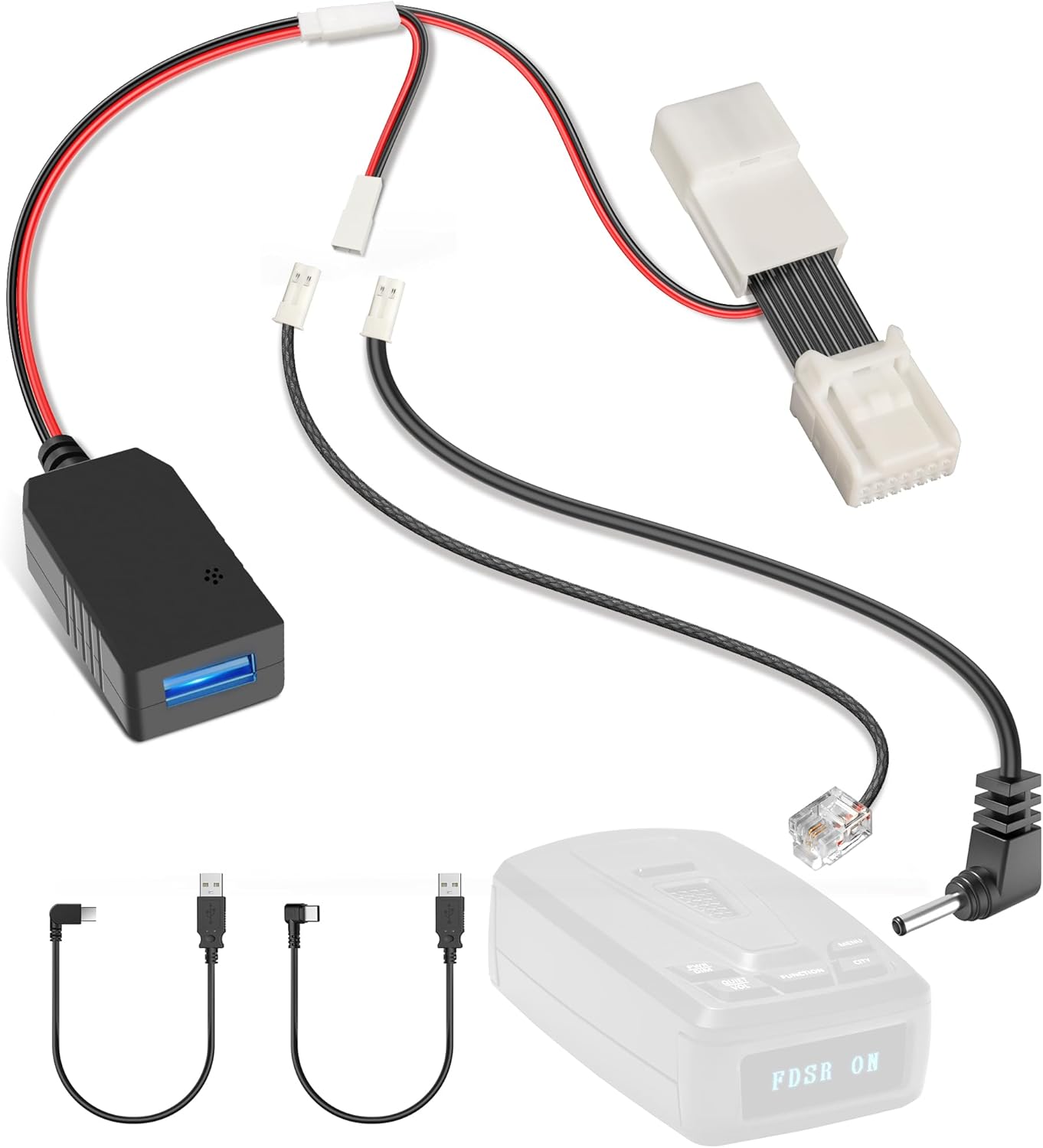 Radar Detector Power Cord Adapter,(14Pin Type-B)Compatible with Jeep Compass Wagoneer Dodge Ram with Auto Dimming Rearview Mirror,RJ11 DC3.5 Radar Detectors Charger Cable,Built-in Hidden USB