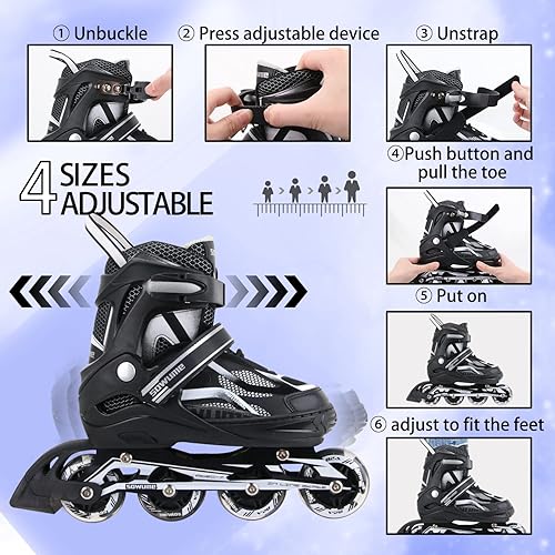Miniatura 9 de Sowume Cuchillas de rodillo ajustables para niñas y niños, patines en línea con todas las ruedas iluminadas, pátinas para mujeres para niños y