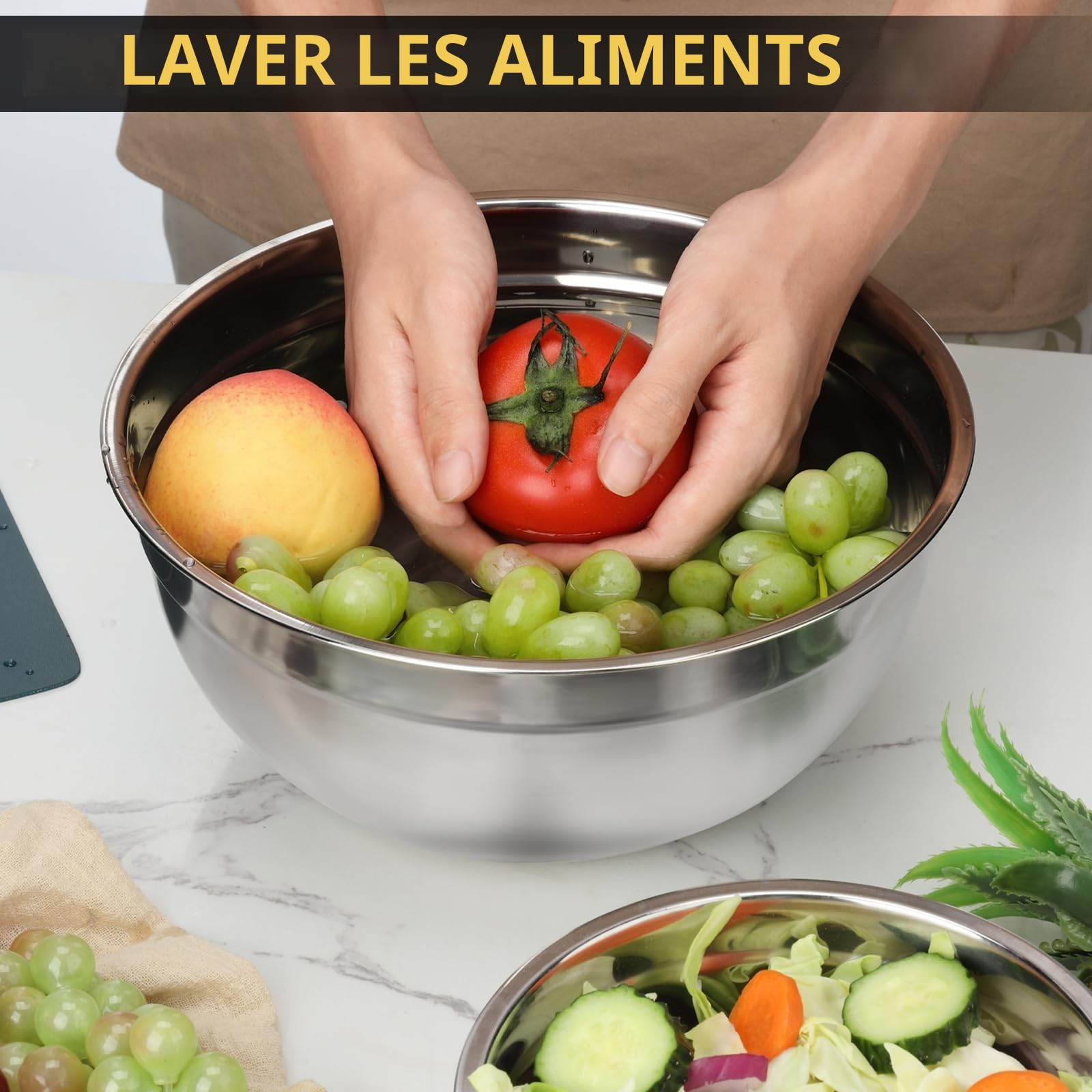 hunnycook Set de 7 saladier avec couvercle,Saladier en acier inoxydable avec couvercle 5L,4.5L,4L,2.4L,1.7L,1.25L,0.8L,Ensemble de saladier empilables,Lavable au lave-vaisselle