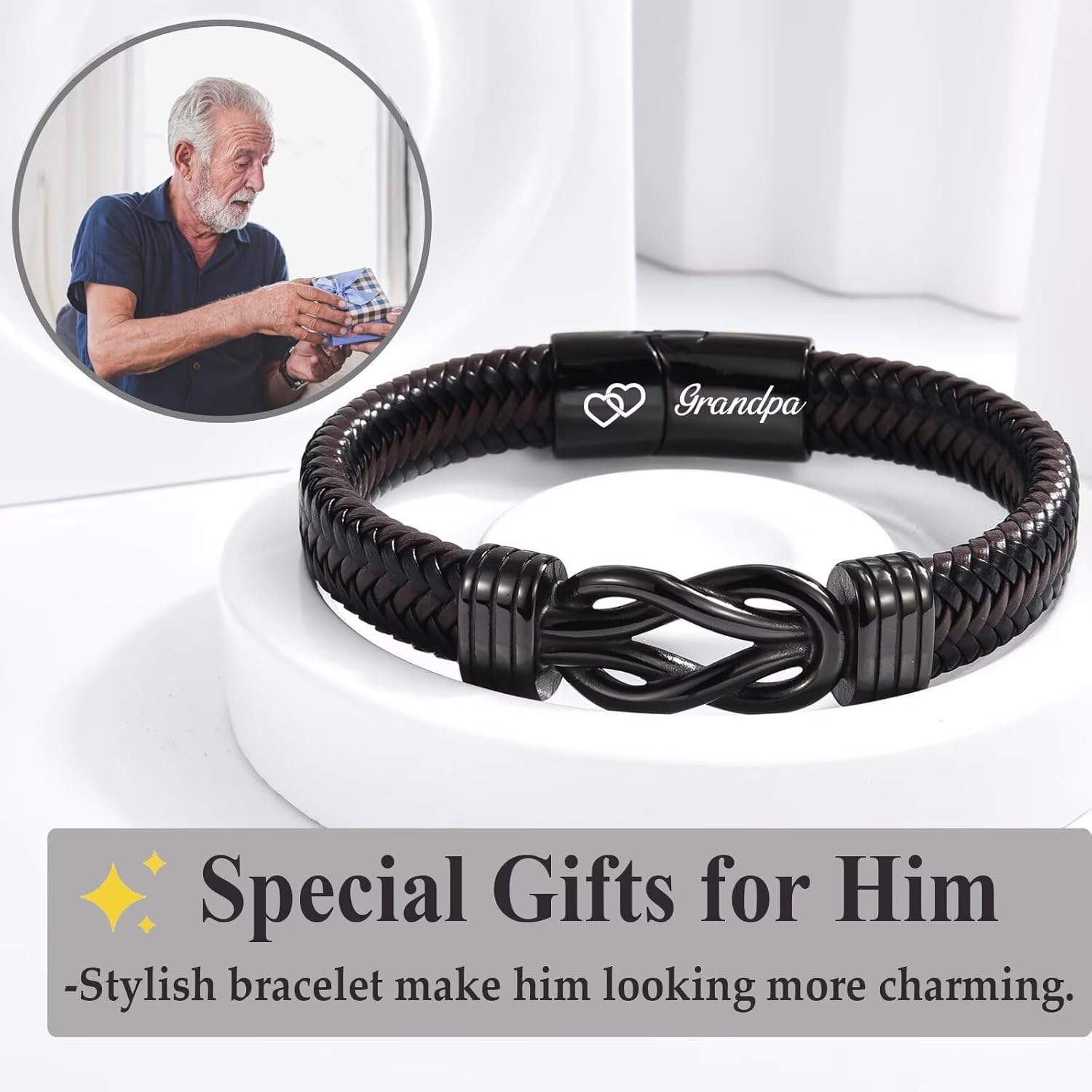 Fathers Day Men Gifts Infinity Leather Bracelet for Him Gifts Ideas Jewelry for Birthday, Christmas - Image 2