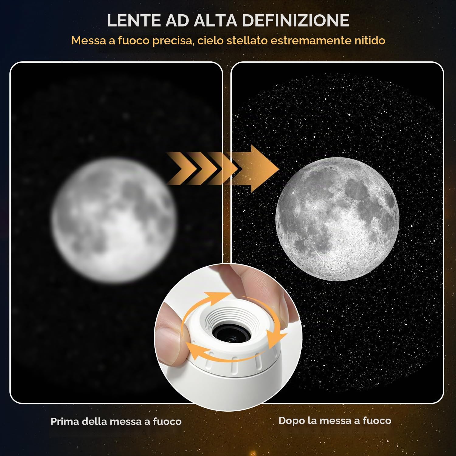 Proiettore Galassia e Stelle 2-in-1, Luce Notturna LED Spaziale Regolabile a 360°, Proiettore da Soffitto USB con 3 Pellicole di Proiezione Scorrevoli, Luce Notturna Pianeta Stellare