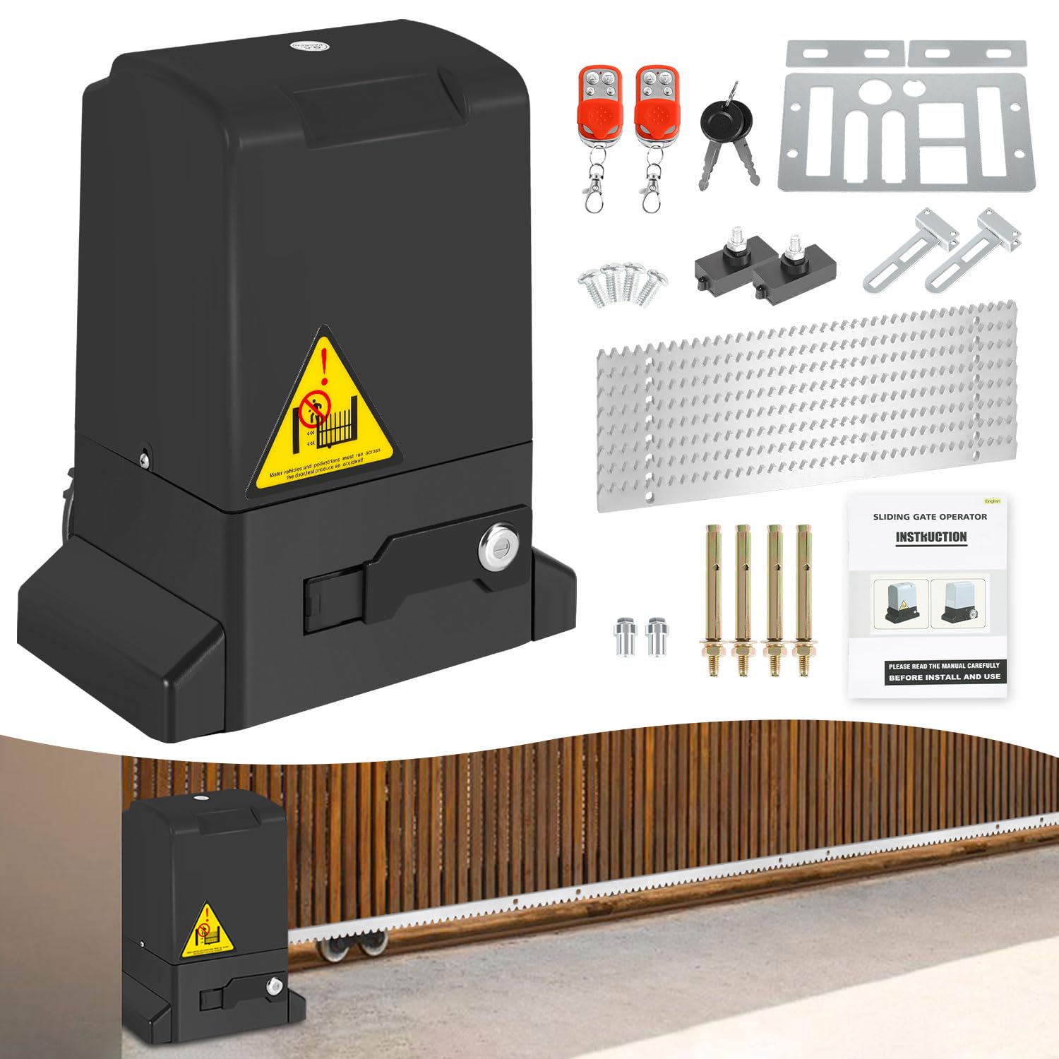 Sonnewelt Azionamento scorrevole da 370 W, set apriporta da garage con 2 telecomandi, lunghezza cancello 12 m, 8 cremagliera in acciaio, apriporta fino a 800 kg, automatico per hotel, fabbrica
