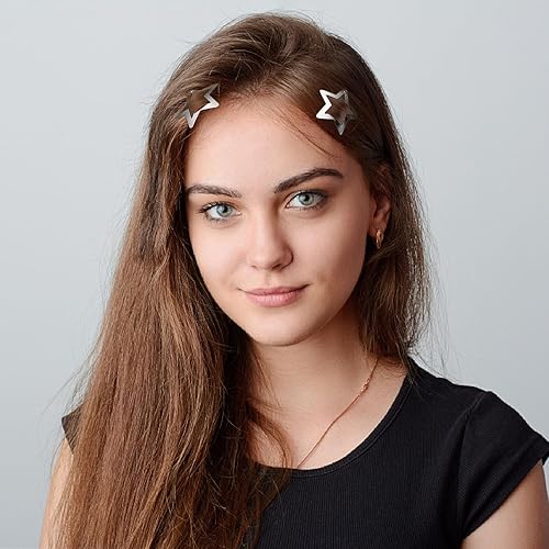 Miniatura 7 de 10 pinzas de metal para el cabello con forma de estrella plateadas, lindos pasadores pequeños antideslizantes con diseño de estrellas huecas para
