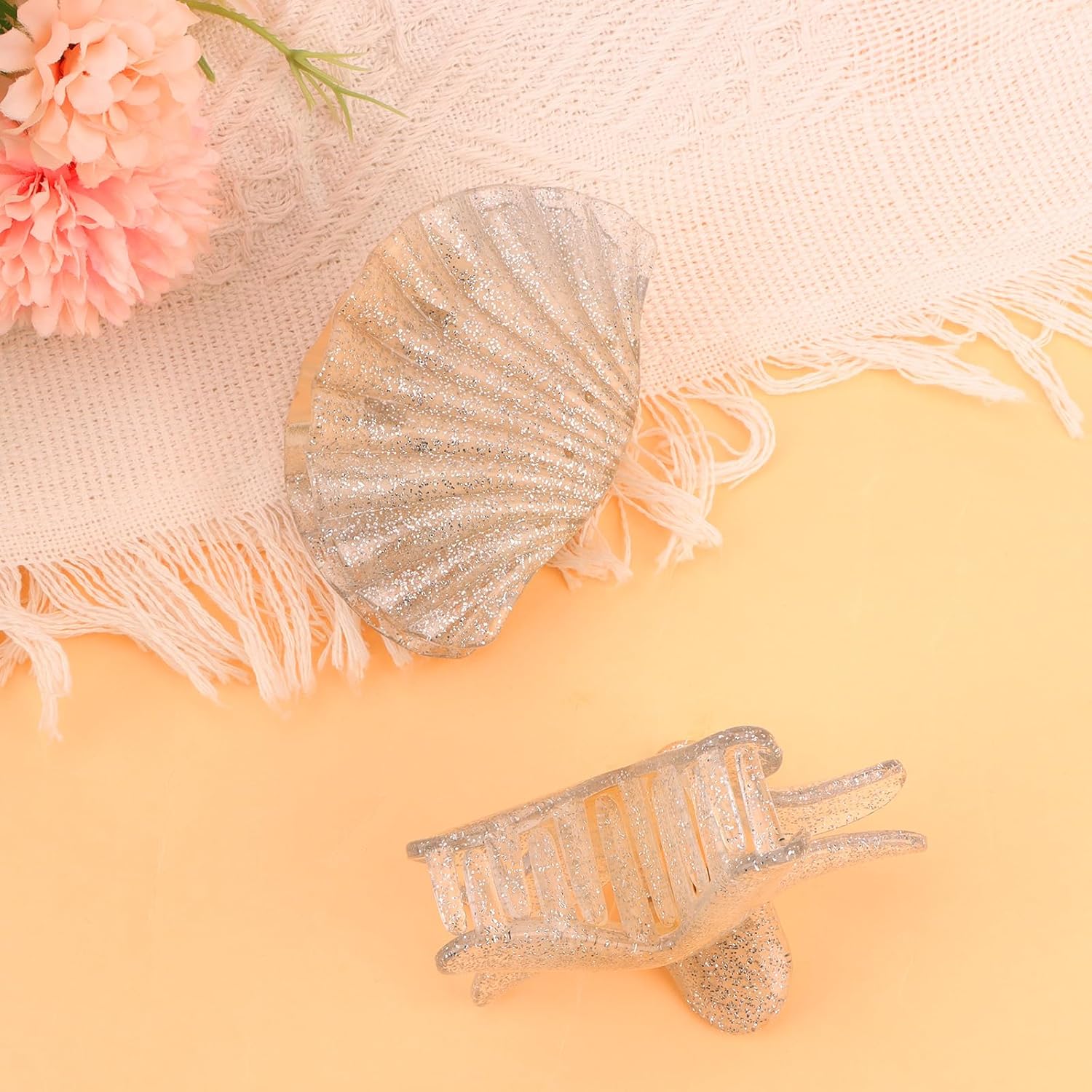 2PCS Star Hair Clips Seashell Hair Claw Clips Cute Pearl Gold Claw Clips Star Ponytail Holder Beach Seashell Hair Accessories Mermaid Costume Accessories Women Halloween Christmas Gifts - Image 7