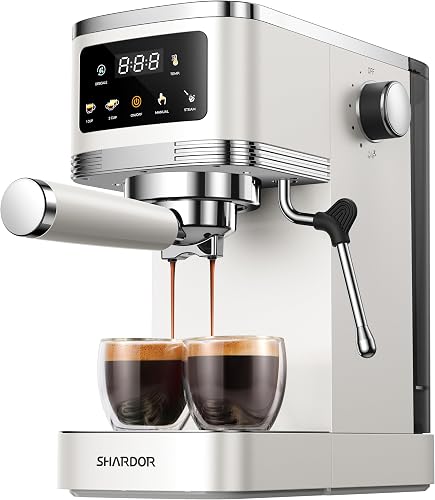 SHARDOR Espresso Machine 20 Bar, Professional Espresso Machine with Milk Frother and Touchscreen, Expresso Coffee Machines with Adjustable Temperature,for Cappuccino, Latte, Stainless Steel, White